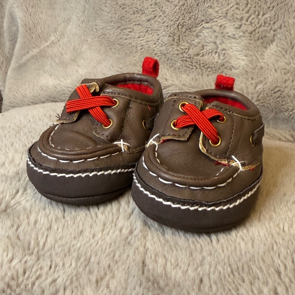 Carters Brown Kids Shoes with Red Accents